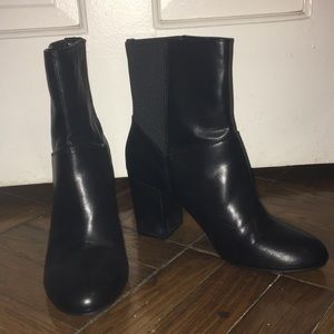 AEO Black faux leather block heel booties